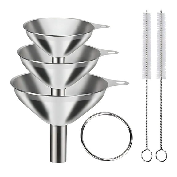 Mlkoz Kitchen Decor, Stainless Steel Kitchen Funnel Set Food Grade Metal Funnel With Cleaning Brush For Filling Bottles, Birthday Gifts