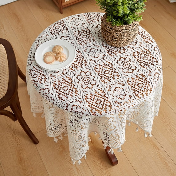 Mlkoz White Cotton Lace Tablecloth for Round Tables, Vintage Style Crochet Tablecloth for Reception,Formal Dining ,Table Decoration ,Wedding Home Par Decoration, Dinner Parties (35.4 x 35.4 Inches)