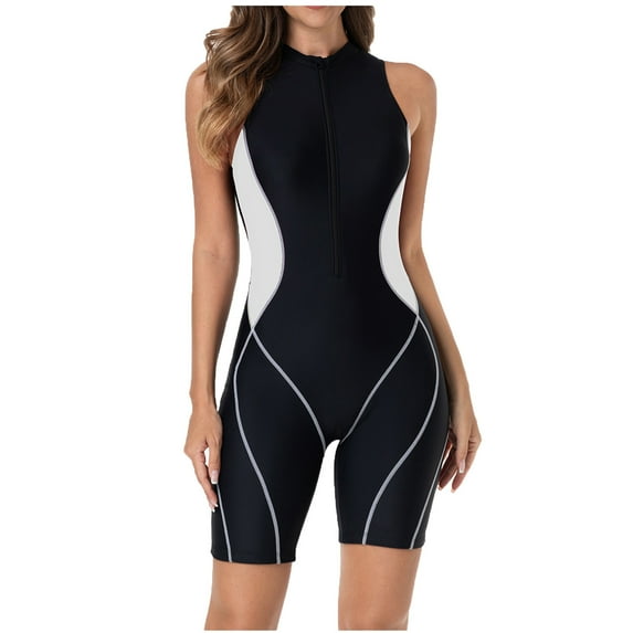 Mlkoz One Piece Swimsuit Women Front Zip Up Swimwear Color Block Modest Bathing Suit Surfing Beach Vacation Outfits XS-XXL