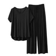 thumbnail image 1 of Mlkoz Pant Sets Women 2 Piece Outfits V Neck Short Sleeve Loose Pullover Tops and Wide Leg Pants Lightweight Home Wear, 1 of 3