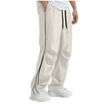 thumbnail image 1 of Mlkoz Pants Mens Summer Solid Color Pockets Solid Color Sweatpants Drawstring Sports Pants,Beige,XXXL, 1 of 6