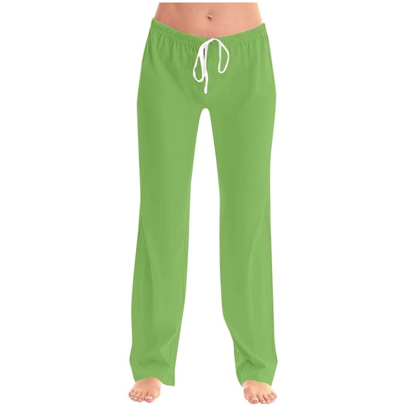 Mlkoz Pants for Womens Summer Fashion Solid Casual Elastic Waist Drawstring Long Pants,Green,L