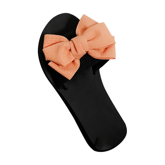 Mlkoz Sandals for Women Bow Knot Slides Open Toe Flat Sandals Summer Comfortble Slip On Slippers