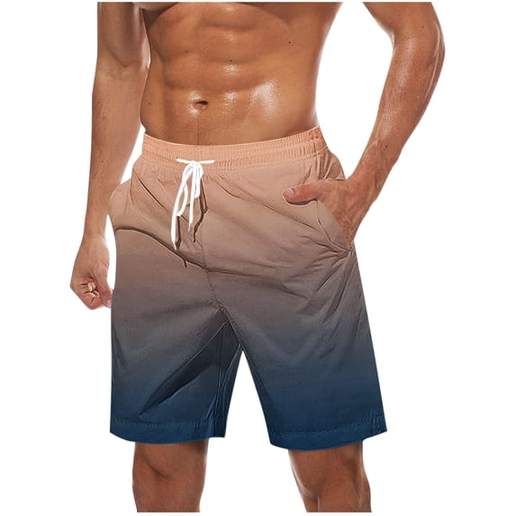 Mlkoz Shirts for Mens Gradient Swim Quick Dry Swim Shorts Bathing Suits with Pockets Summer Vacation Beach Shorts