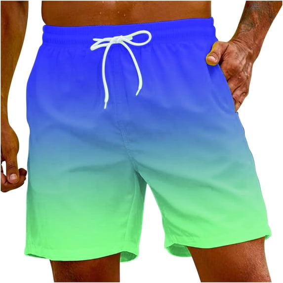 Mlkoz Shirts for Mens Gradient Swim Quick Dry Swim Shorts Bathing Suits with Pockets Summer Vacation Beach Shorts