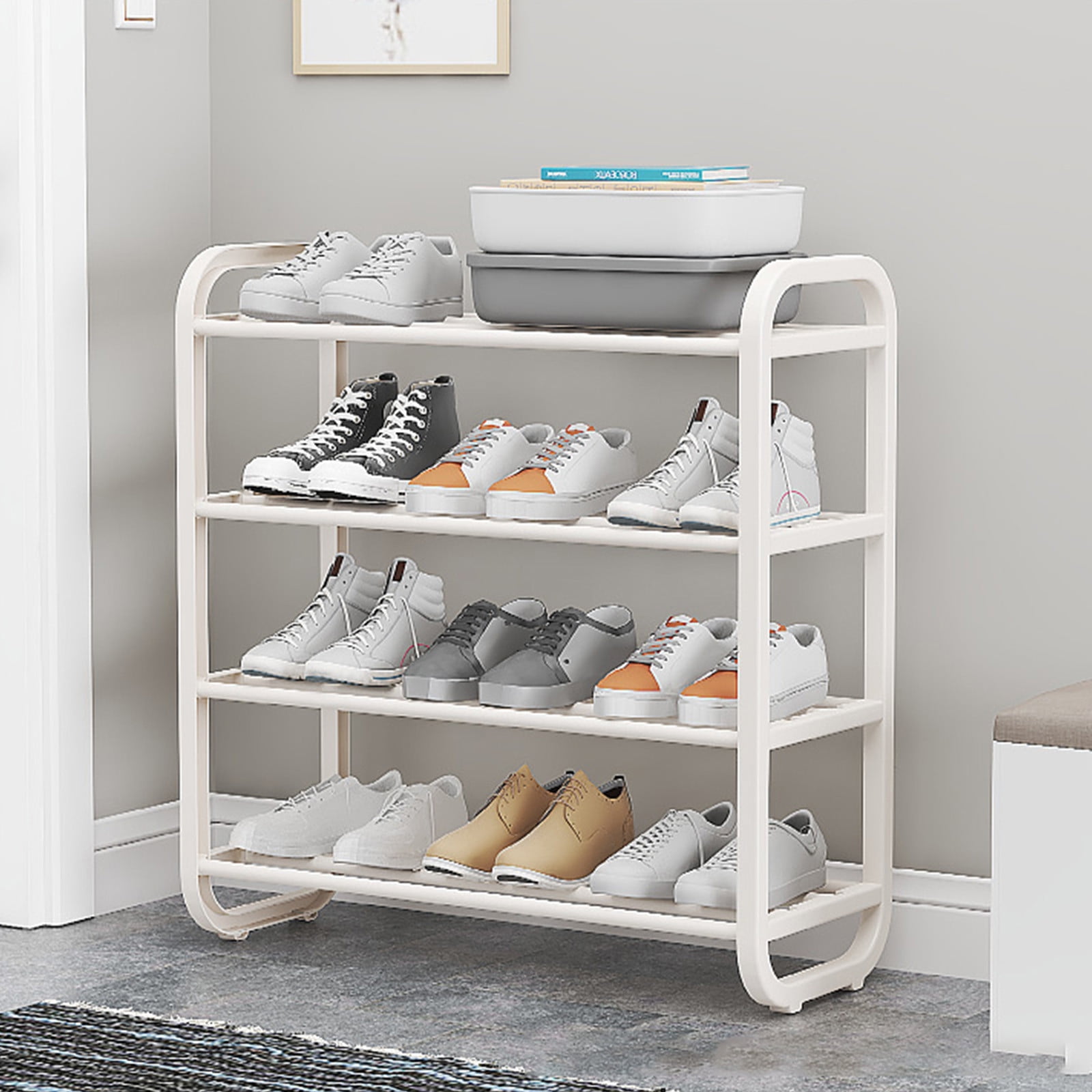 Mlkoz Shoe Rack for Closet Clearance! Shoe Rack-Shoe Rack Storage Organizer With 4 Tiers Metal Shelves For Bedroom- Closet- Entry- Dorm Room (White)