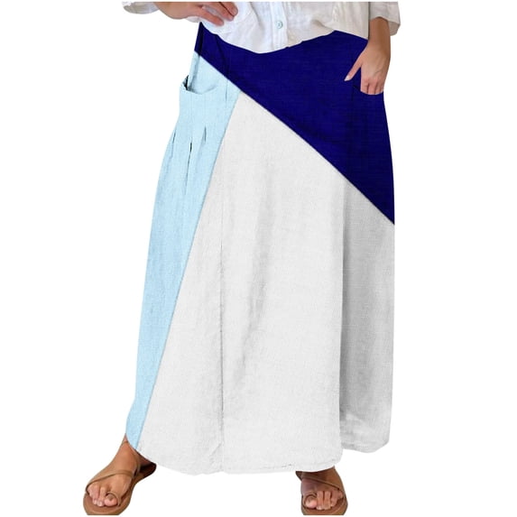 Mlkoz Skirts for Women Gradient Color Elastic High Waisted Skirt with Pockets Plus Size Womens Summer Casual Long Skirts