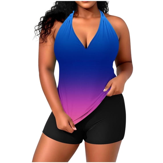 Mlkoz Summer Womens Tankini Bathing Suits Plus Size Solid Color Sets Adjustable Top Casual Two Piece Swimsuit