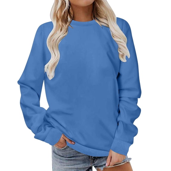 Mlkoz Sweatshirt For Women Solid Color Crew Neck Sweatshirt Loose Pullover Long Sleeve Shirts Soft Tops (S-5XL)