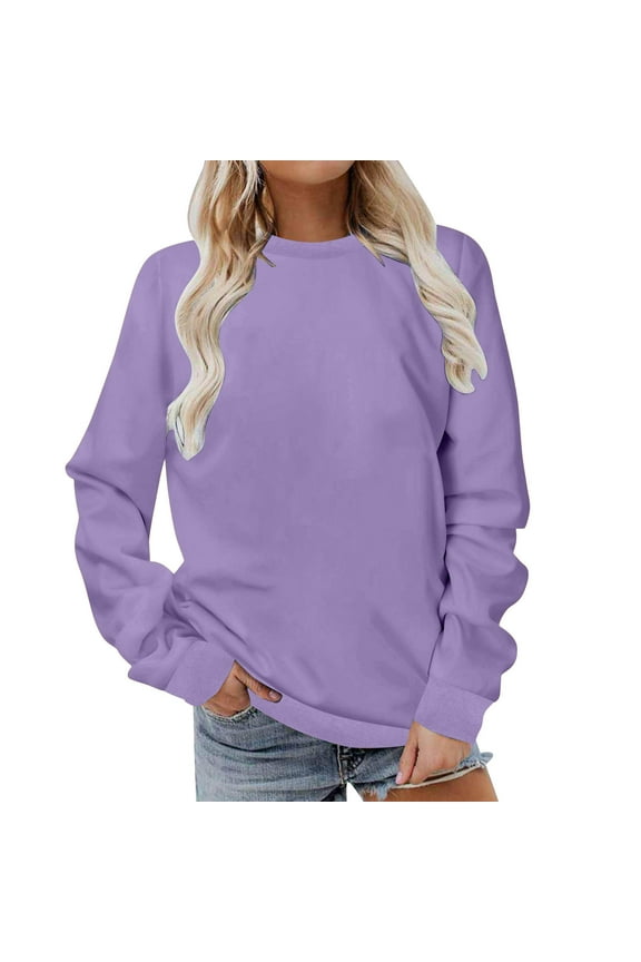 Sweatshirt For Women Solid Color Crew Neck Sweatshirt Loose Pullover Long Sleeve Shirts Soft Tops (S-5XL)