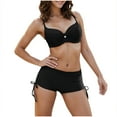 thumbnail image 1 of Mlkoz Swimsuits for Women Solid Color Two Piece Bikini Set Swimsuit with Boy Shorts V Neck Bra Bathing Suits, 1 of 9