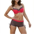 thumbnail image 1 of Mlkoz Swimsuits for Women Solid Color Two Piece Bikini Set Swimsuit with Boy Shorts V Neck Bra Bathing Suits, 1 of 9