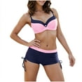 thumbnail image 1 of Mlkoz Swimsuits for Women Solid Color Two Piece Bikini Set Swimsuit with Boy Shorts V Neck Bra Bathing Suits, 1 of 9