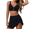 thumbnail image 1 of Mlkoz Swimsuits for Women Solid Color V Neck Ruched Drawstring High Waist Swim Skirt Bikini Sets Two Piece Swimsuit, 1 of 5
