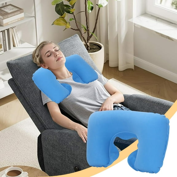Mlkoz Throw Pillows Clearance, Comfortable Travel Neck PVC Flocked U Shaped Cushion For Aviation Outdoor Home U Portable Inflatable Cervical Support With Soft Velour Cover, Men Gifts
