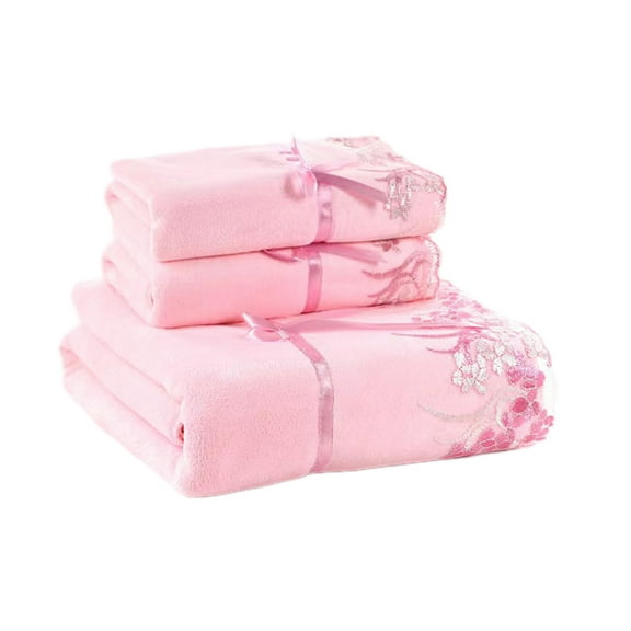 Mlkoz Towels for Bathroom, Colour Lace Side 3 Piece Soft Absorbent Embroidered Gift Towel Bath Towel, Men Gifts