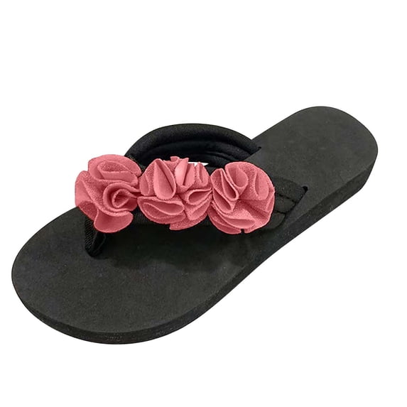Mlkoz Womens Beach Flat Sandals Flowers Appliques Flip Flops Trendy Vacation Round Open Toe Sandals Shoes Fashion Slippers