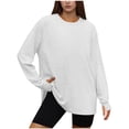 thumbnail image 1 of Mlkoz Womens Tops Long Sleeve Shirts Crew Neck Casual Tshirts Fall Fashion Tops Loose Lightweight Basic Tshirts with Thumb Hole Tops S-3XL, 1 of 3