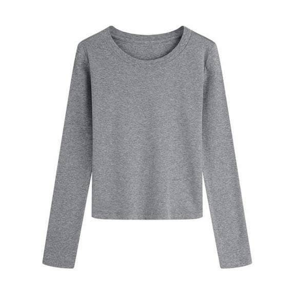Mlkoz Womens Tops Long Sleeve Shirts Crew Neck Casual Tshirts Fall Fashion Tops Loose Lightweight Outfits Solid Color Pullover Tops