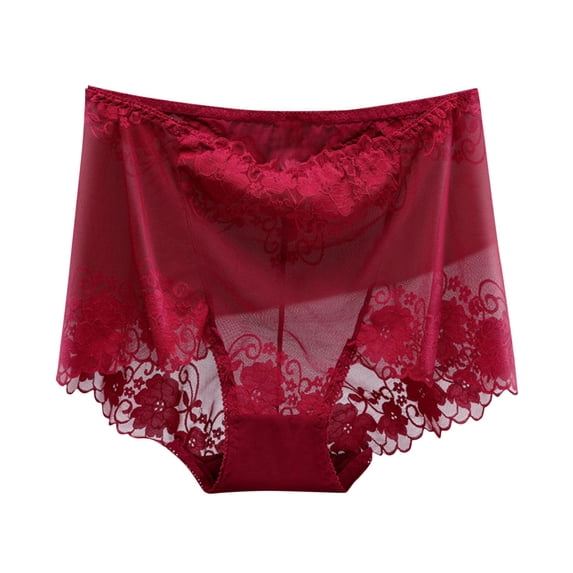 Mlkoz Womens Underwear Comfortable Soft Plus Size Panties High Waist Lace Mesh Briefs