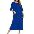 thumbnail image 1 of Mlkoz Zipper Front Robes for Women Lightweight House Half Sleeve Long Nightgown with Pockets Loose Soft Pajamas, 1 of 6