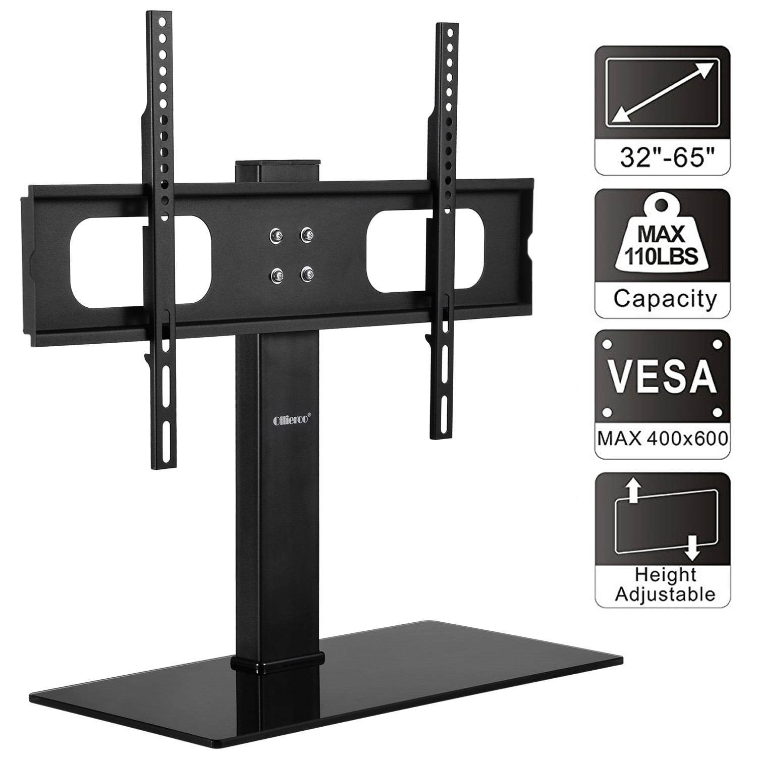 Mllieroo Universal Height Adjustable Table Top TV Stand - TV Mount Stand with Tempered Glass Base 32-65 inch LCD LED TVs ，VESA - Walmart.com