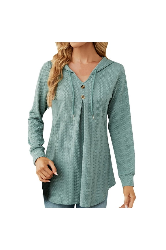 Mlmzgr Womens Hoodies Drawstring Long Sleeve Knitted Casual Sweaters for Women Loose Fitted Blouses