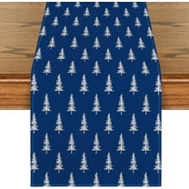 Mloabuc Blue Xmas Tree Christmas Table Runner, Seasonal Winter Kitchen Dining Table Decoration for Home Party Decor 13x72 Inch
