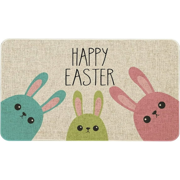 Mloabuc Easter Decor Door Mat - Easter Bunny Hello Peeps Farmhouse Welcome Mats Outdoor Doormat Non Slip Rubber Decorative Front Door Mats Indoor Rug 17" x 30"