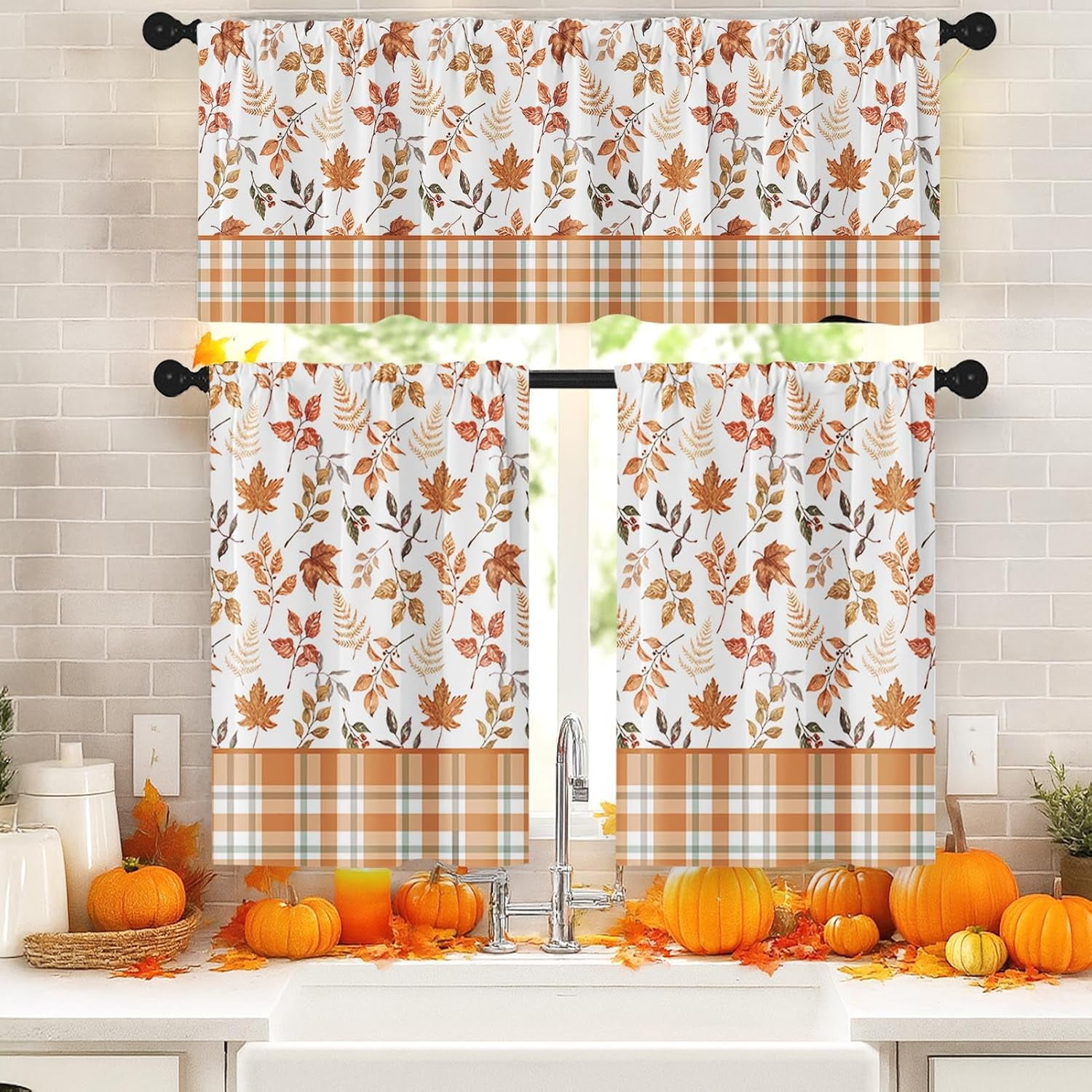 Mloabuc Fall Buffalo Plaid Kitchen Window Curtains and Valances Set 36 ...