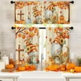 thumbnail image 1 of Mloabuc Fall Kitchen Window Curtains and Valances Set 36 Inch, Orange Gnome Pumpkins Maple Leaves Vintage Short Tier Curtain for Cafe Living Room Bathroom, Autumn 3 Pieces Set Kitchen Decor, 1 of 6