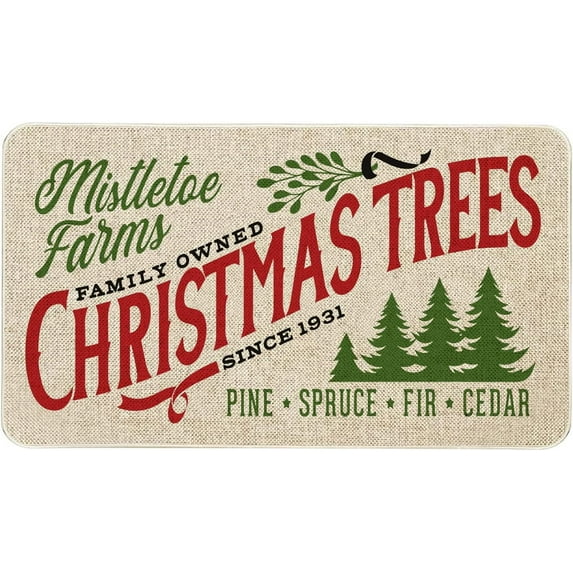 Mloabuc Farm Fresh Christmas Trees Linen Door Mat Christmas Decor Funny Indoor Mats Holiday Creative Decorative Seasonal Burlap Welcome Floor Mat Switch Mat for Outdoor 17 x 30 in