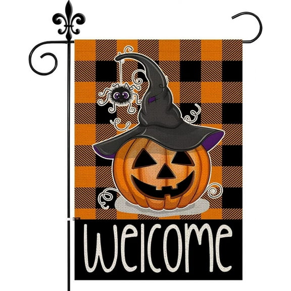 Mloabuc Halloween Garden Flag 12.5 x 18 Inch Double-Sided Burlap Fall Pumpkin Garden Flag,Scary Pumpkin Holiday House Flags for Indoor Outdoor Yard Halloween Decorations