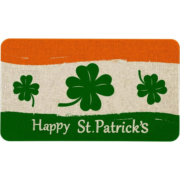 Mloabuc Happy St Patricks Day Lucky Clover Door Mat Green Luck Decoration Shamrock Welcome Mat Seasonal Holiday Mat Holiday Low-Profile Floor Entry Mat for Indoor Outdoor 17x30 Inch