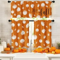 Mloabuc Hello Fall Kitchen Window Curtains and Valances Set 36 Inch, Thanksgiving Harvest Pumpkins Orange Short Tier Curtain for Cafe Living Room Bathroom, Autumn 3 Pieces Set Kitchen Decor