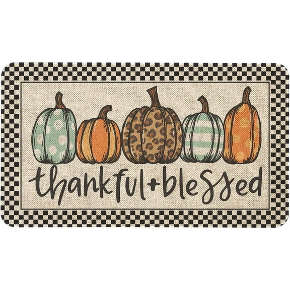 Mloabuc Hello Pumpkin Door Mat Funny Text Indoor mat, Thanksgiving Holiday Creative Decorative Seasonal Burlap Welcome Floor Orange Mat Switch Mat for Outdoor 17 x 30 in