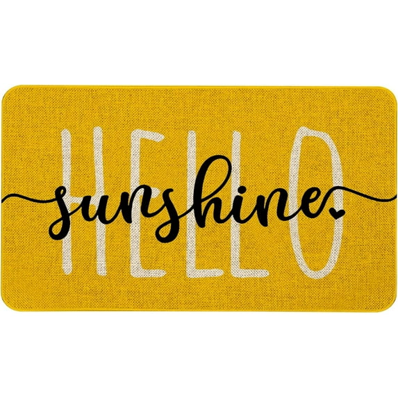 Mloabuc Hello Sunshine Door Mat Funny Text Indoor mat,Holiday Creative Decorative Seasonal Burlap Welcome Floor Yellow Mat Switch Mat for Outdoor 17 x 30 in