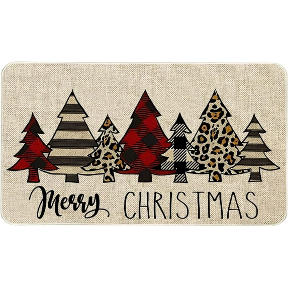 Mloabuc Merry Christmas Trees Door Mat Indoor Outdoor Rug,Winter Christmas Tree Front Welcome Door Mat Holiday Creative Decorative Seasonal Burlap Welcome Floor Mat Switch Mat for Outdoor 17 x 30 in