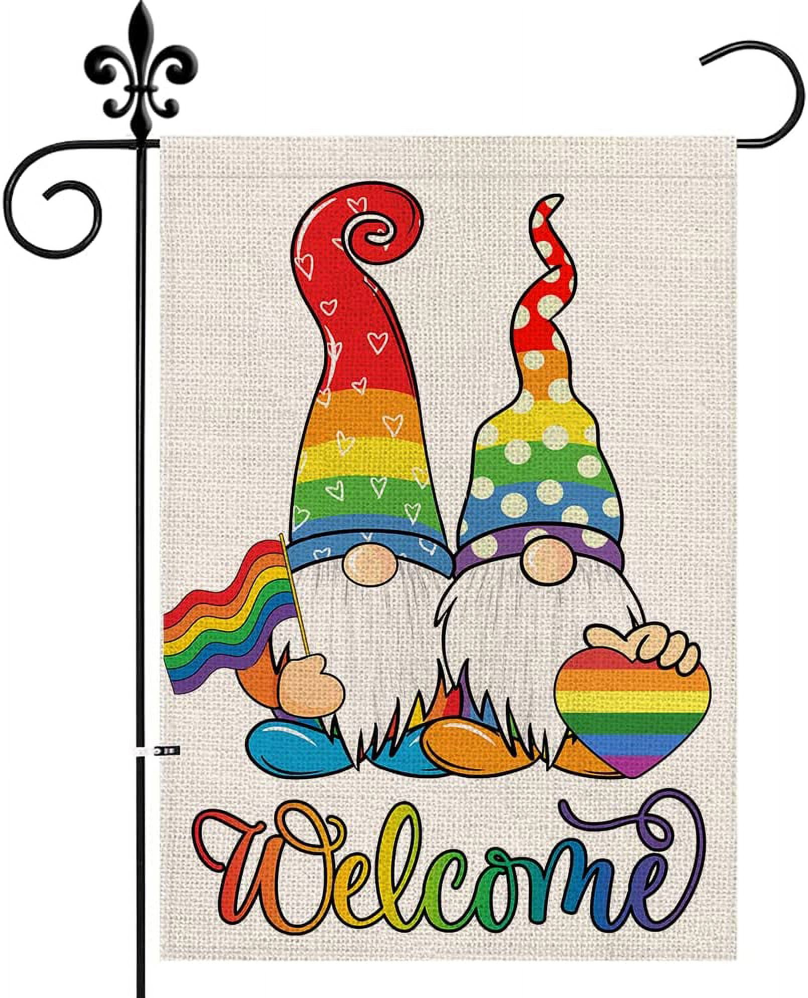 Mloabuc Rainbow Gnome Garden Flag Scandinavian Pride Farmhouse Yard