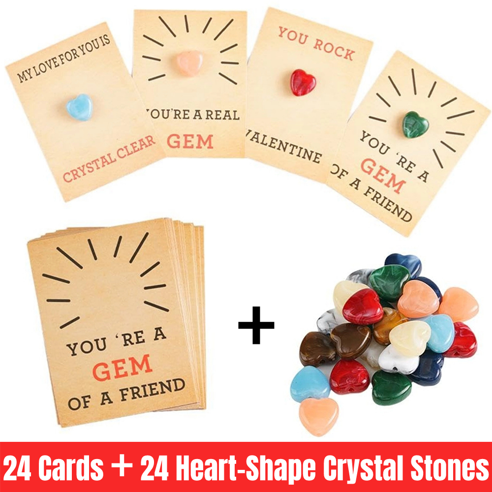 Mlqidk 24 Pack Valentines Cards with Heart Shape Crystal Stones