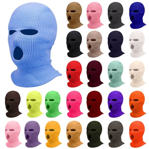Mlqidk 3-Hole Knitted Full Face Cover Ski Mask, Winter Balaclava Warm Knit Full Face Mask for Outdoor Sports Hot Pink