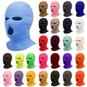 Mlqidk 3-Hole Knitted Full Face Cover Ski Mask, Winter Balaclava Warm Knit Full Face Mask for Outdoor Sports Pink