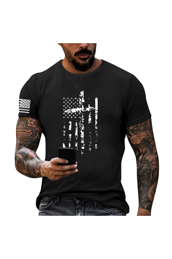 4th Of July Shirts Men Patriotic Independence Day American Flag T-Shirt Memorial Day Tee Tops Casual Crew Neck Short Sleeve Beach Vacation Shirt Black XXL