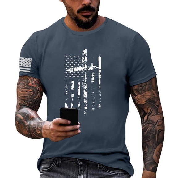 Mlqidk 4th Of July Shirts Men Patriotic Independence Day American Flag T-Shirt Memorial Day Tee Tops Casual Crew Neck Short Sleeve Beach Vacation Shirts Blue M