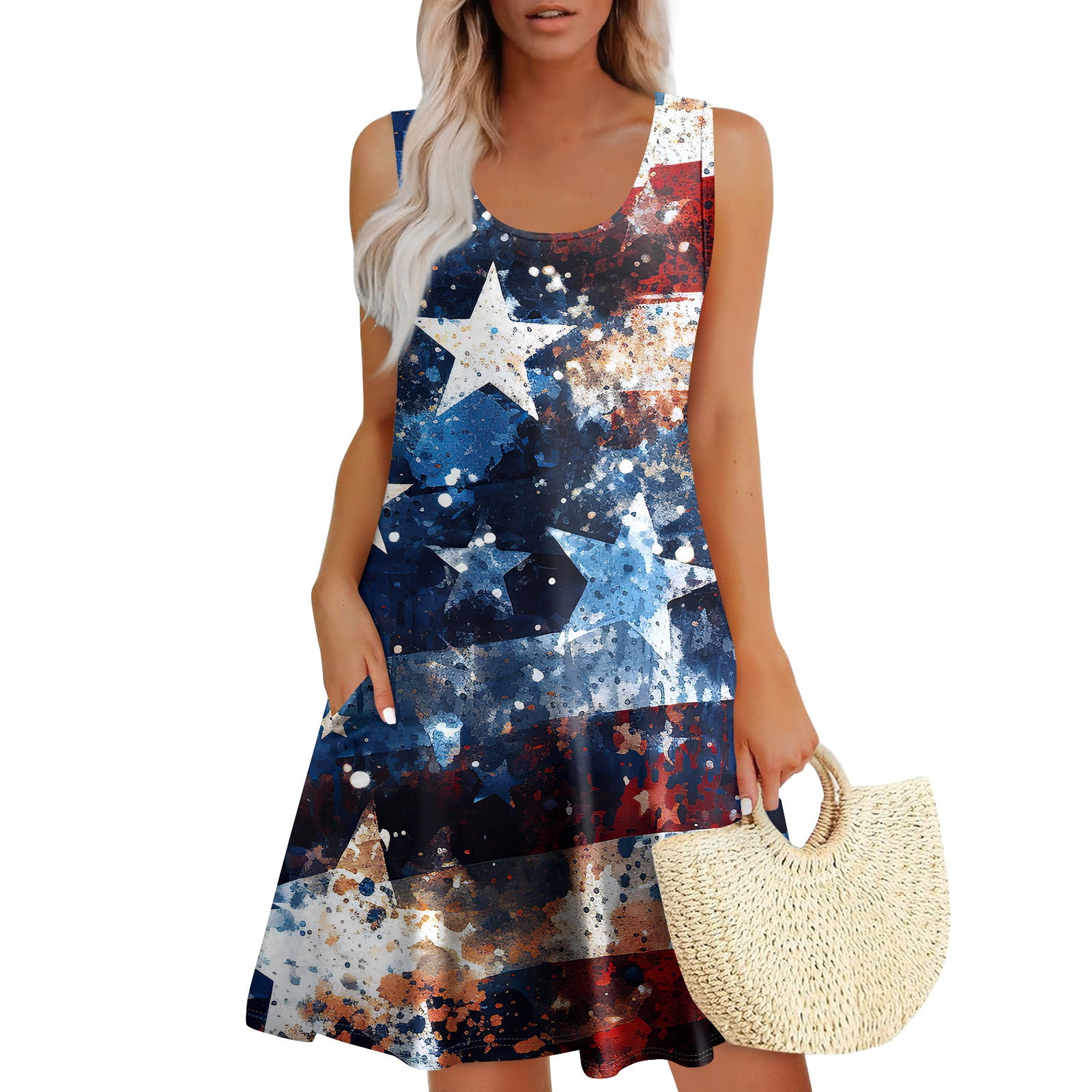 Heimish Full Size US Flag Theme Contrast Tank Dress main image 1