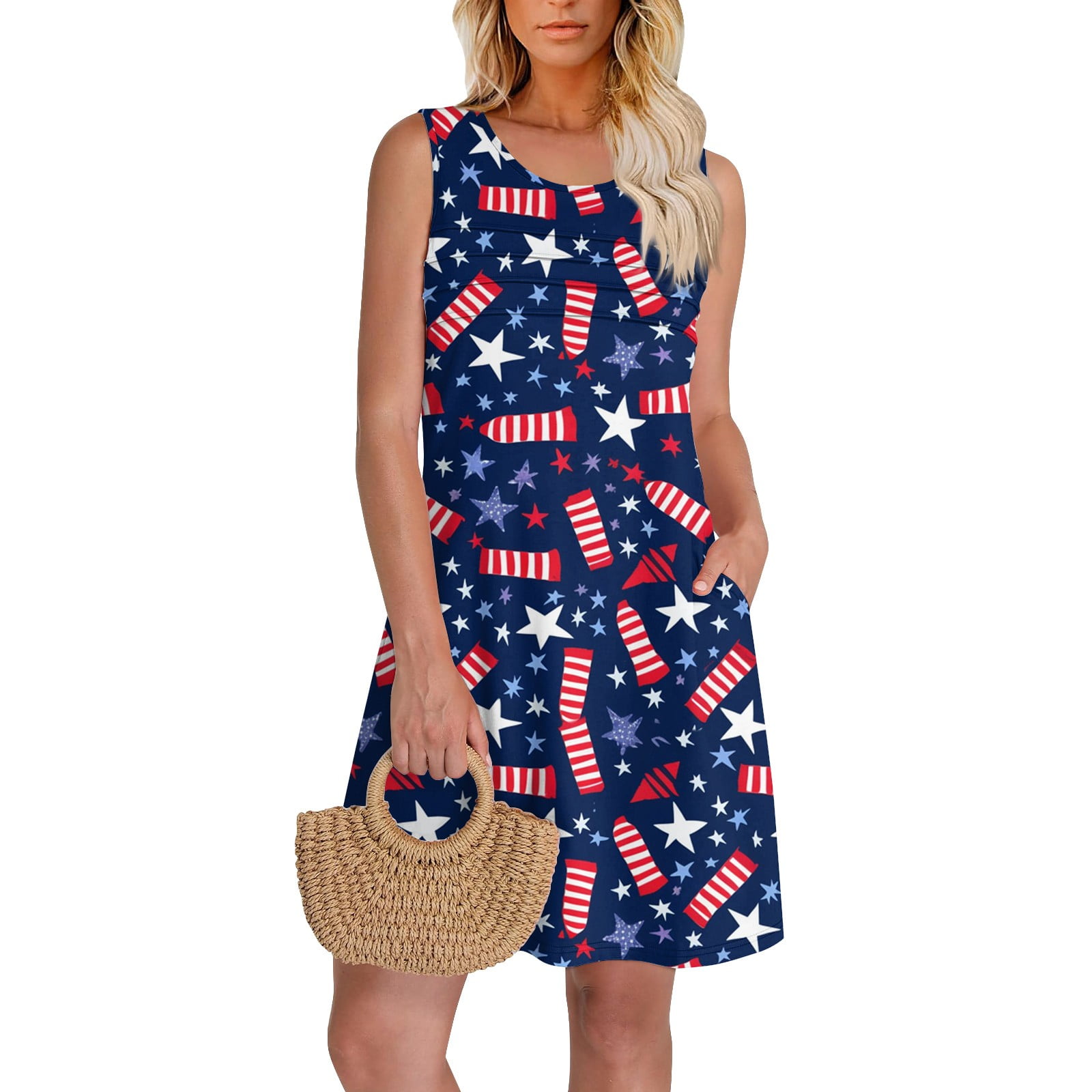Heimish Full Size US Flag Theme Contrast Tank Dress main image 0