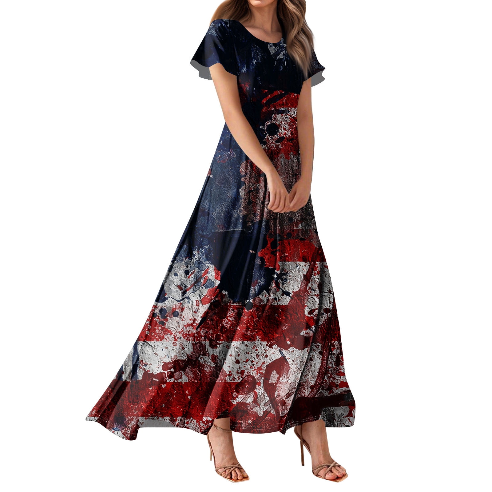 NFYM Women's Summer Dress - Patchwork Batik Tie Dye Vintage Long Dress With Pockets, 100% Cotton, One Size
