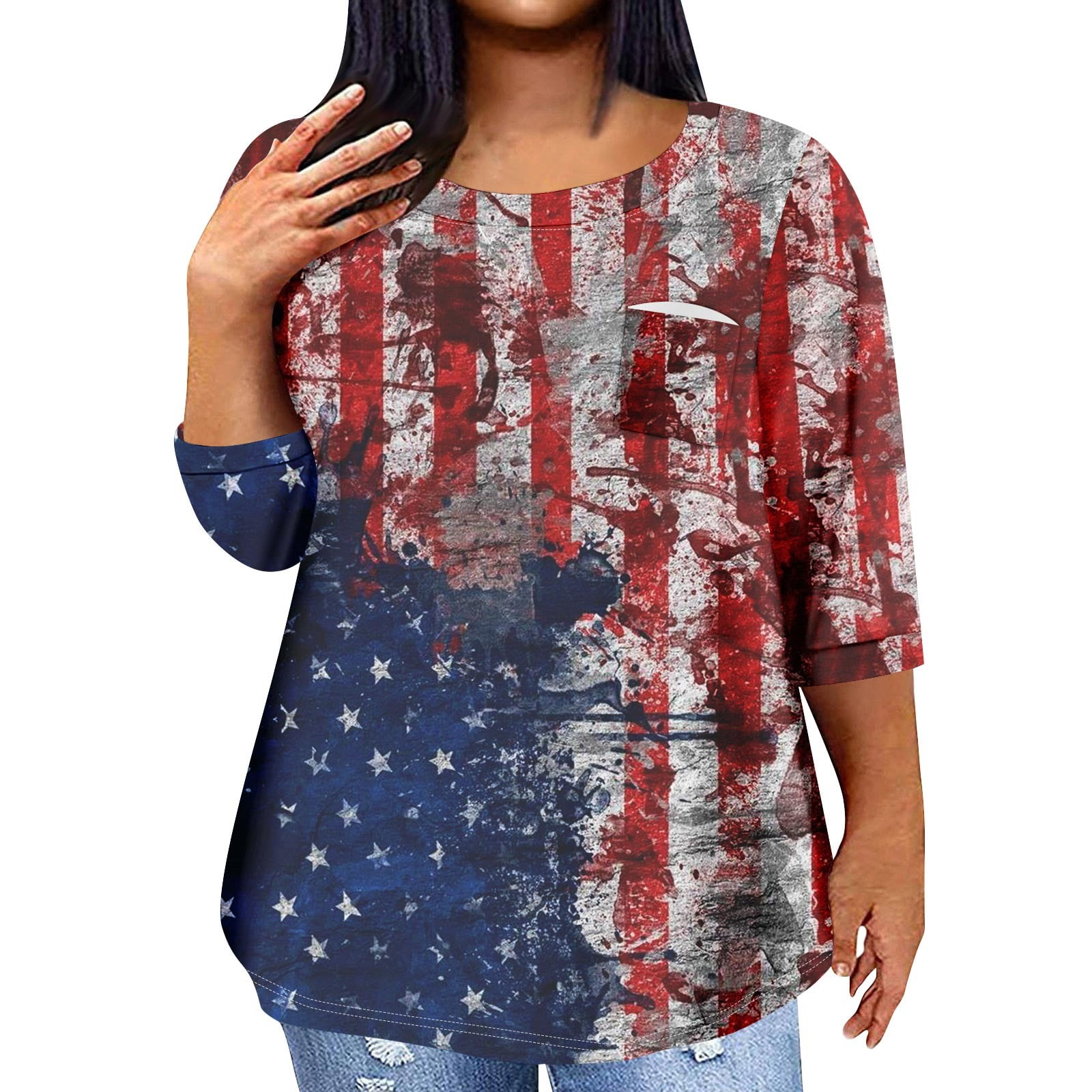 Mlqidk American Flag Plus Size Tops for Women Clearance Loose Fit Tunic