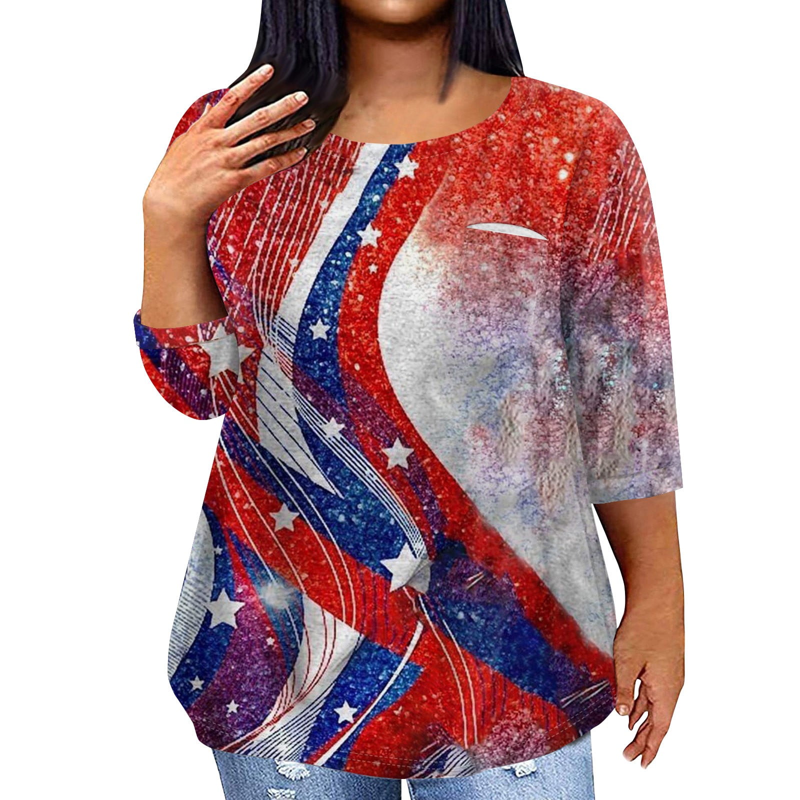Mlqidk American Flag Plus Size Tops for Women Dressy 4x5x 4th of July