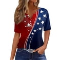 thumbnail image 1 of Mlqidk American Flag Shirt Women 4th Of July Patriotic Tees Stars and Stripes Short Sleeve V Neck T-Shirts Wine S, 1 of 4
